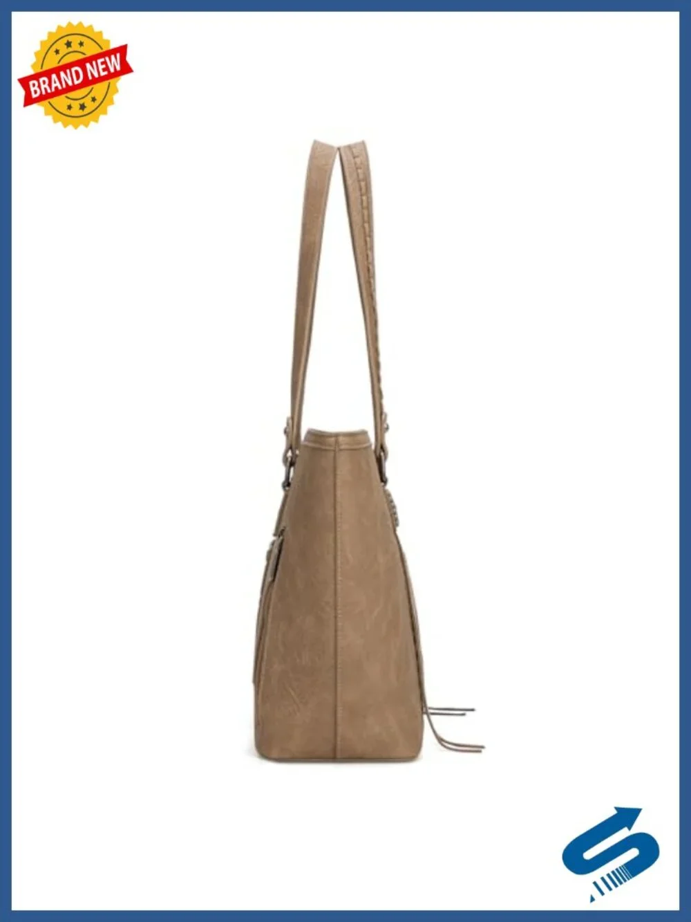 Vegan Leather Tote Bag with Turquoise Metal Accents - Top Handle Shoulder